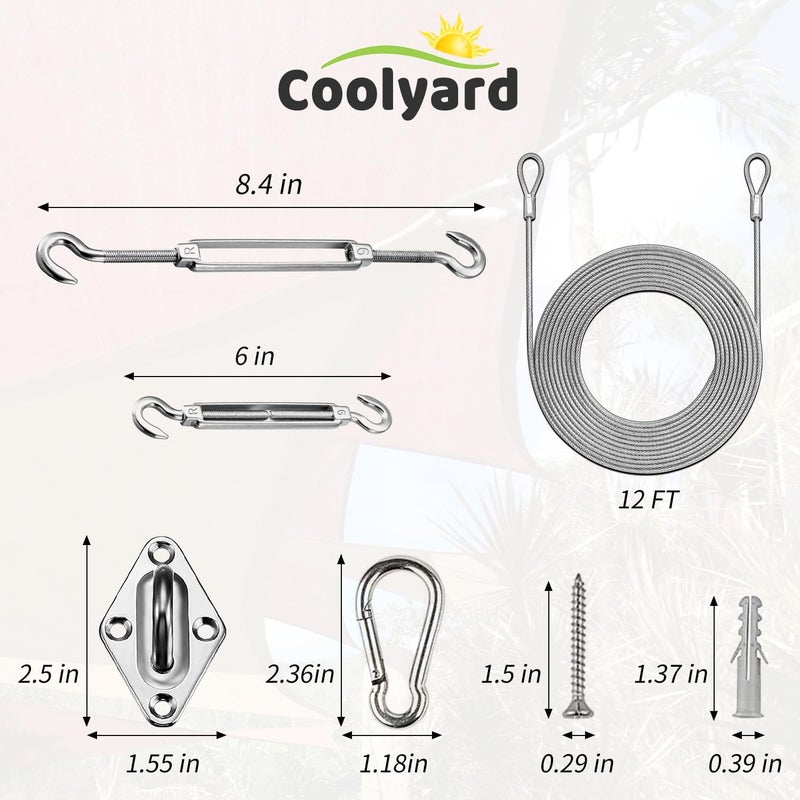 COOLYARD Shade Sail Hardware Kit with Cable Wire Rope,48 Ft (12Ftx4) Vinyl Coated Aircraft Cable,6 Inch Hanging Kit for Outdoor Curtain String Light Sun Shade Sails Installation - Image 5